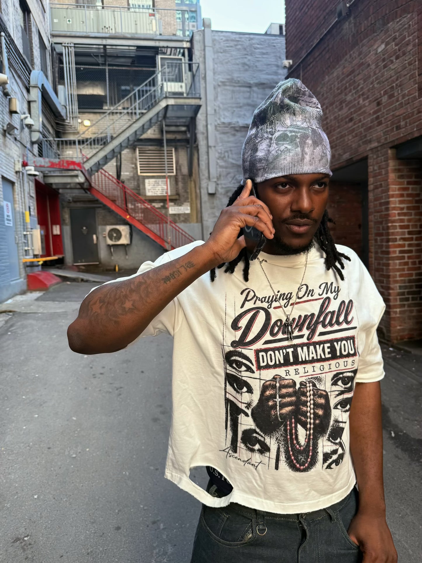 “Praying On My Downfall” Distressed Tee