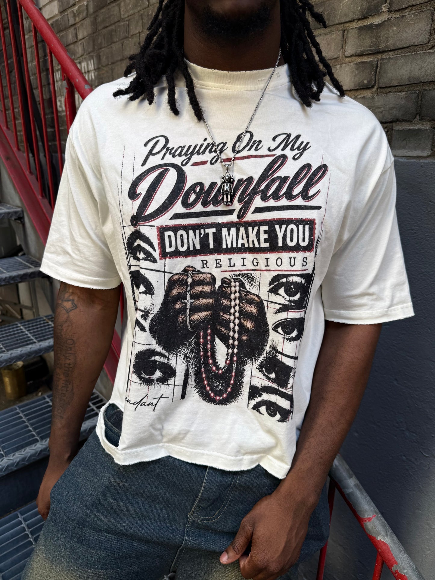 “Praying On My Downfall” Distressed Tee