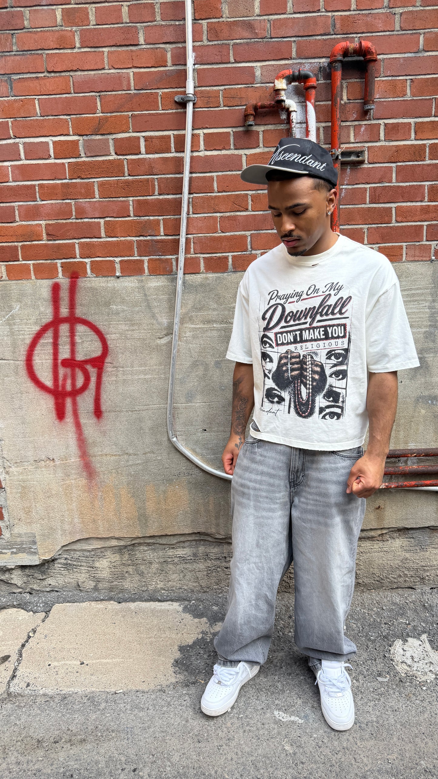 “Praying On My Downfall” Distressed Tee